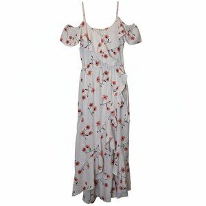 Hint of Blush Floral Wrap Maxi Cold Shoulder Cottagecore Style Dress Size Large